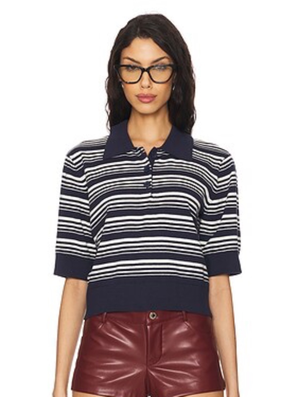 Lovers + Friends Navy and White SHEEVA STRIPE POLO KNIT TOP XS